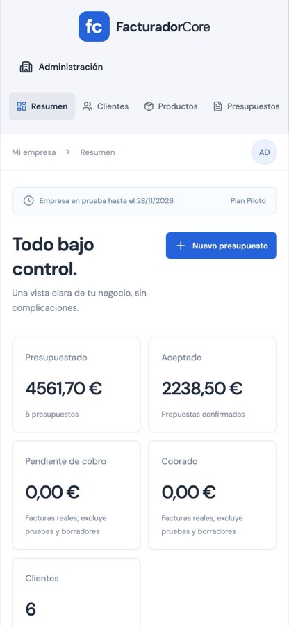 FacturaCore en el móvil