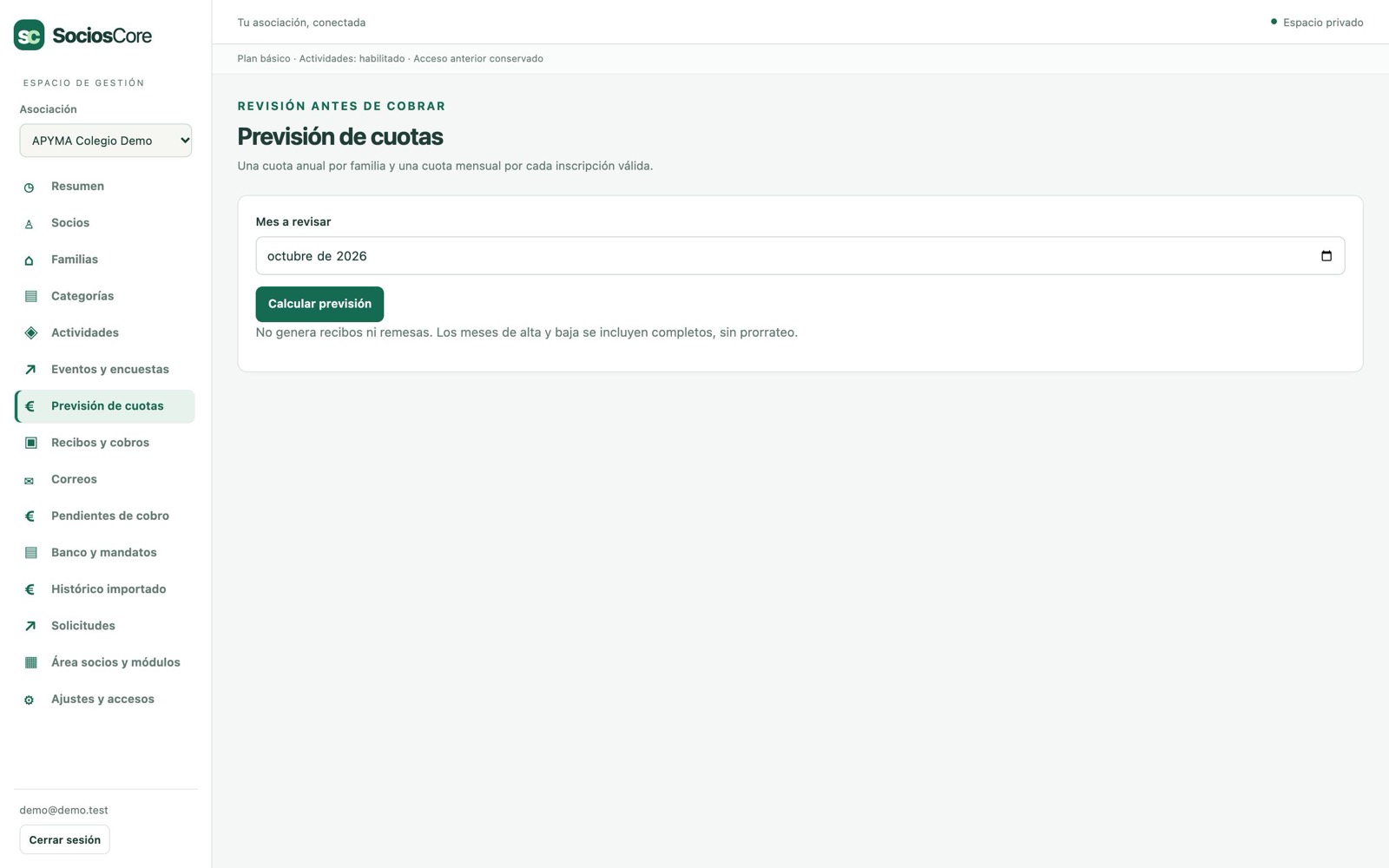 Previsión de cuotas