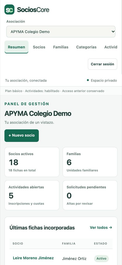 SociosCore en el móvil